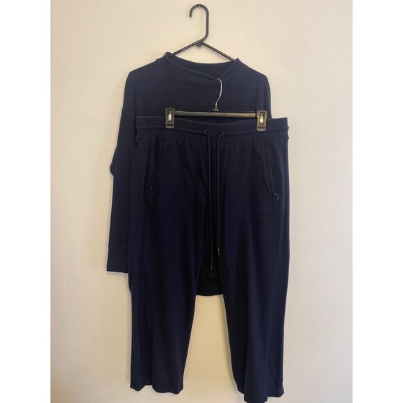T By Talbots Women's 1X Navy Blue Capri Pants Lounge Set - Picture 1 of 9